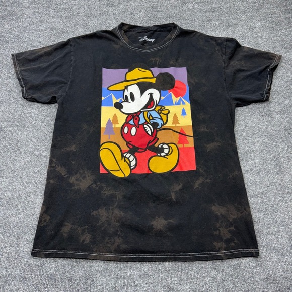 Disney Other - Disney Mickey Mouse Hiking Graphic Tee Black Acid Wash Men Medium Mad Engine